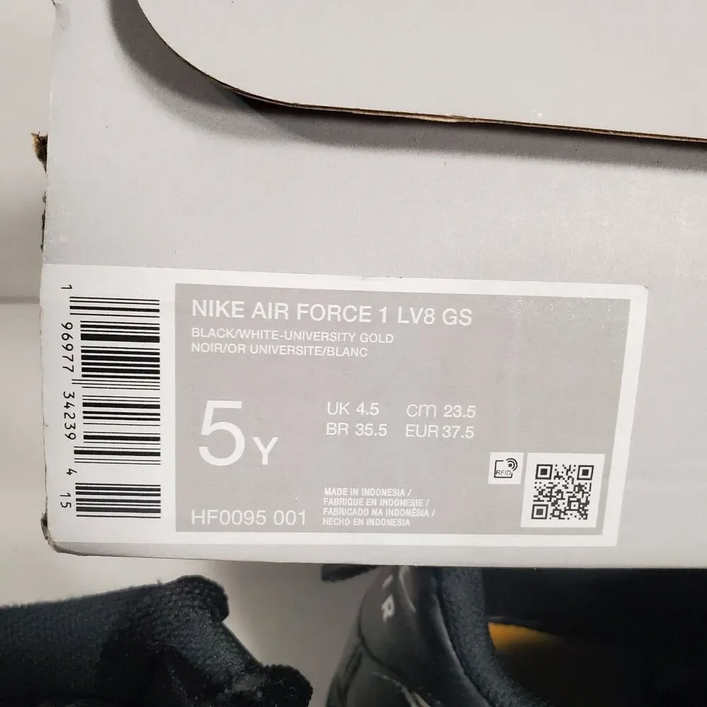 Nike Air‎ Force 1 LVB GS Black/White University Gold Size 5Y HF0095 001